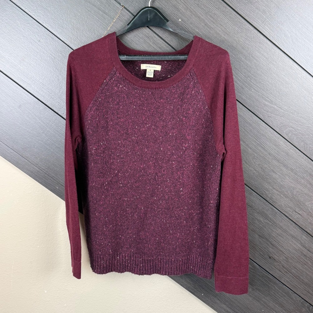 G.H. Bass & Co Women's Medium Burgundy Marled Knit Raglan Crewneck Sweater